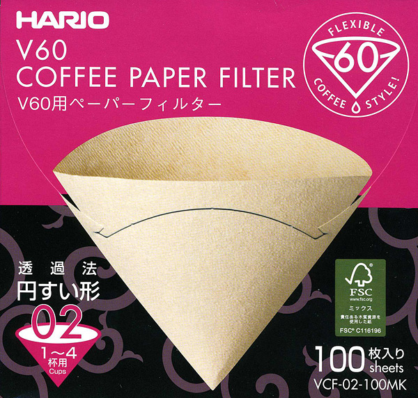 Hario V60 Brown Coffee Filters, pkg 100